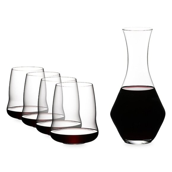 Riedel Stemless Wings Set, 4 Cabernet Glasses & 1 Merlot Decanter - Picture 1 of 1